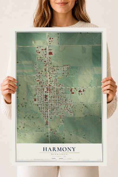 Map of Harmony, Minnesota, 18 x 24 inch unframed archival matte print
