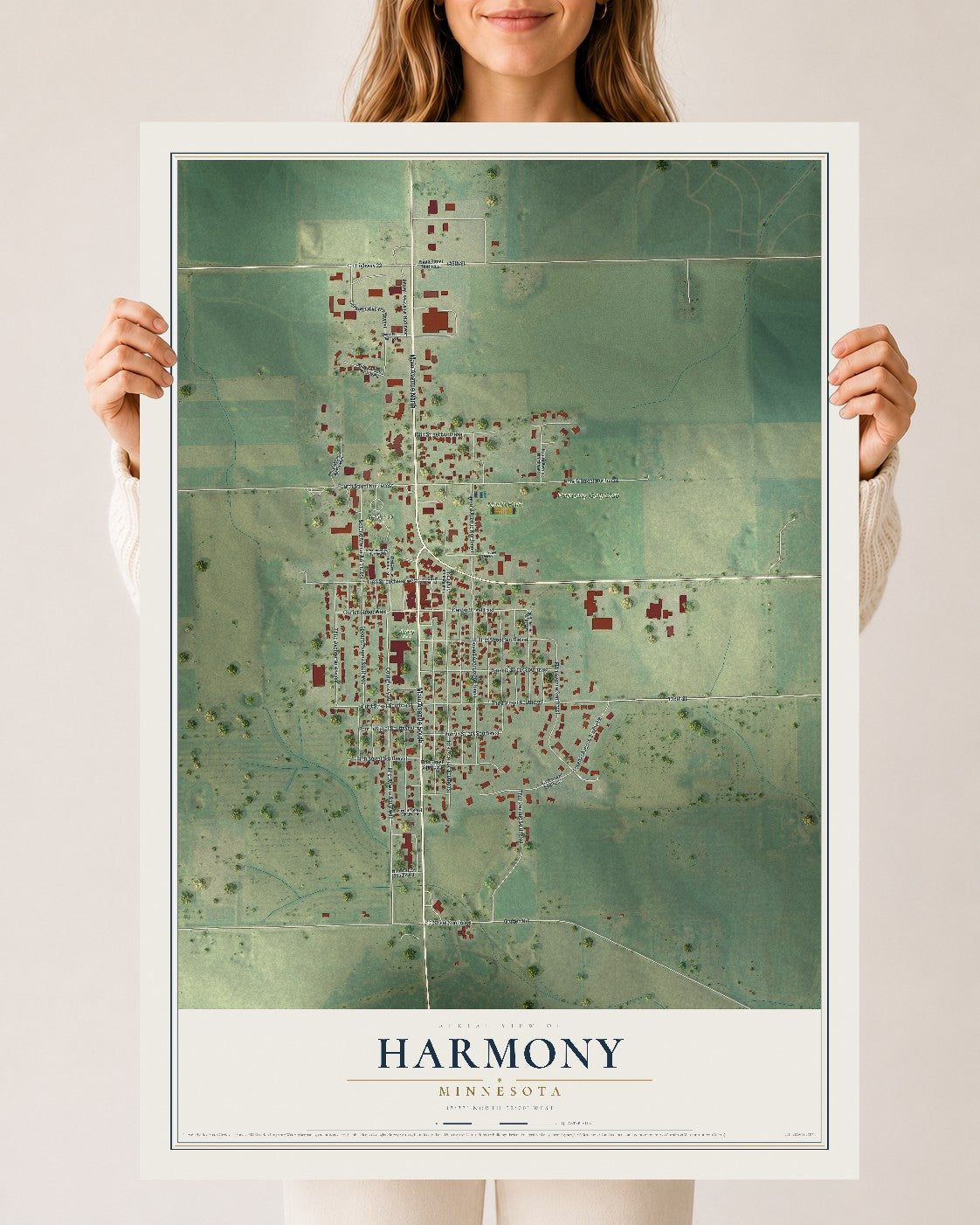 Map of Harmony, Minnesota, 24 x 36 inch unframed archival matte print