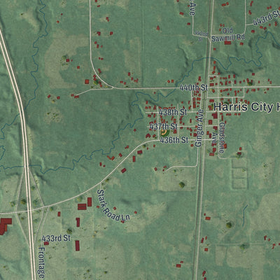Close-up of the map of Harris, Minnesota print showing street and building detail