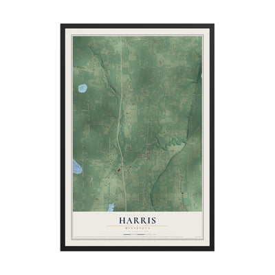 Map of Harris, Minnesota, 12 x 18 inch print in a black wood frame