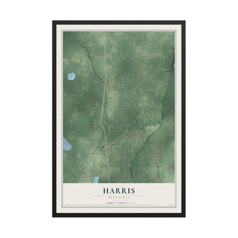 Map of Harris, Minnesota, 12 x 18 inch print in a black wood frame