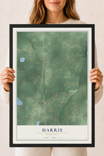 Map of Harris, Minnesota, 18 x 24 inch print in a black wood frame