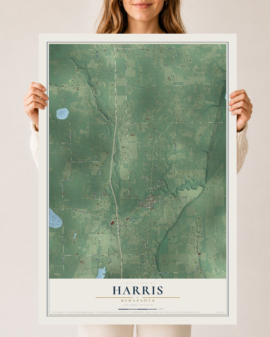 Map of Harris, Minnesota, 24 x 36 inch unframed archival matte print