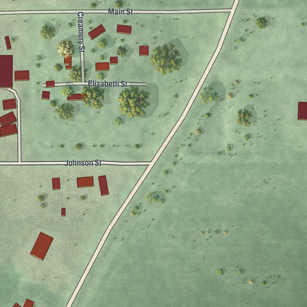 Second close-up of the map of Hartland, Minnesota print showing more streets and buildings