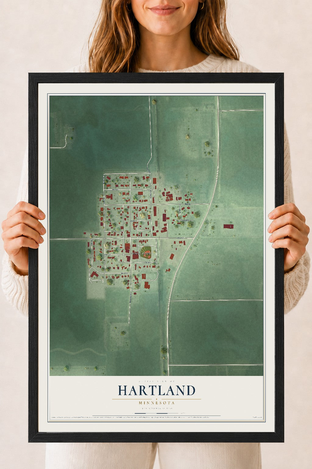 Map of Hartland, Minnesota, 18 x 24 inch print in a black wood frame