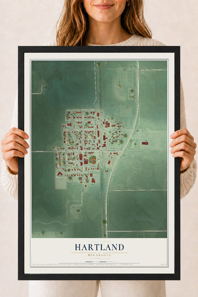Map of Hartland, Minnesota, 18 x 24 inch print in a black wood frame
