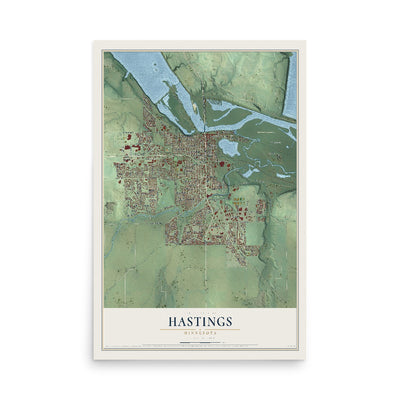 Map of Hastings, Minnesota, 12 x 18 inch unframed archival matte print