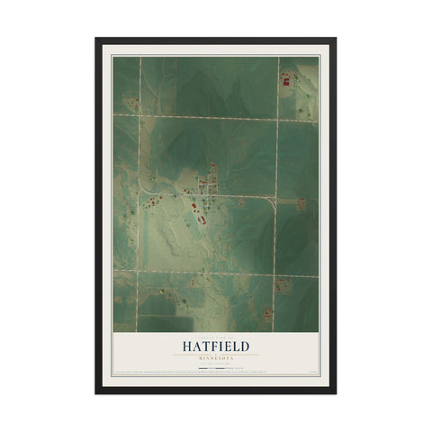 Map of Hatfield, Minnesota, 12 x 18 inch print in a black wood frame