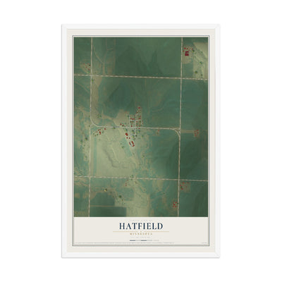 Map of Hatfield, Minnesota, 12 x 18 inch print in a white wood frame