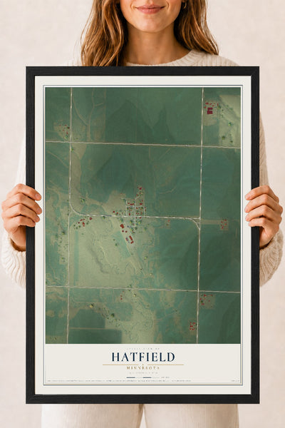 Map of Hatfield, Minnesota, 18 x 24 inch print in a black wood frame
