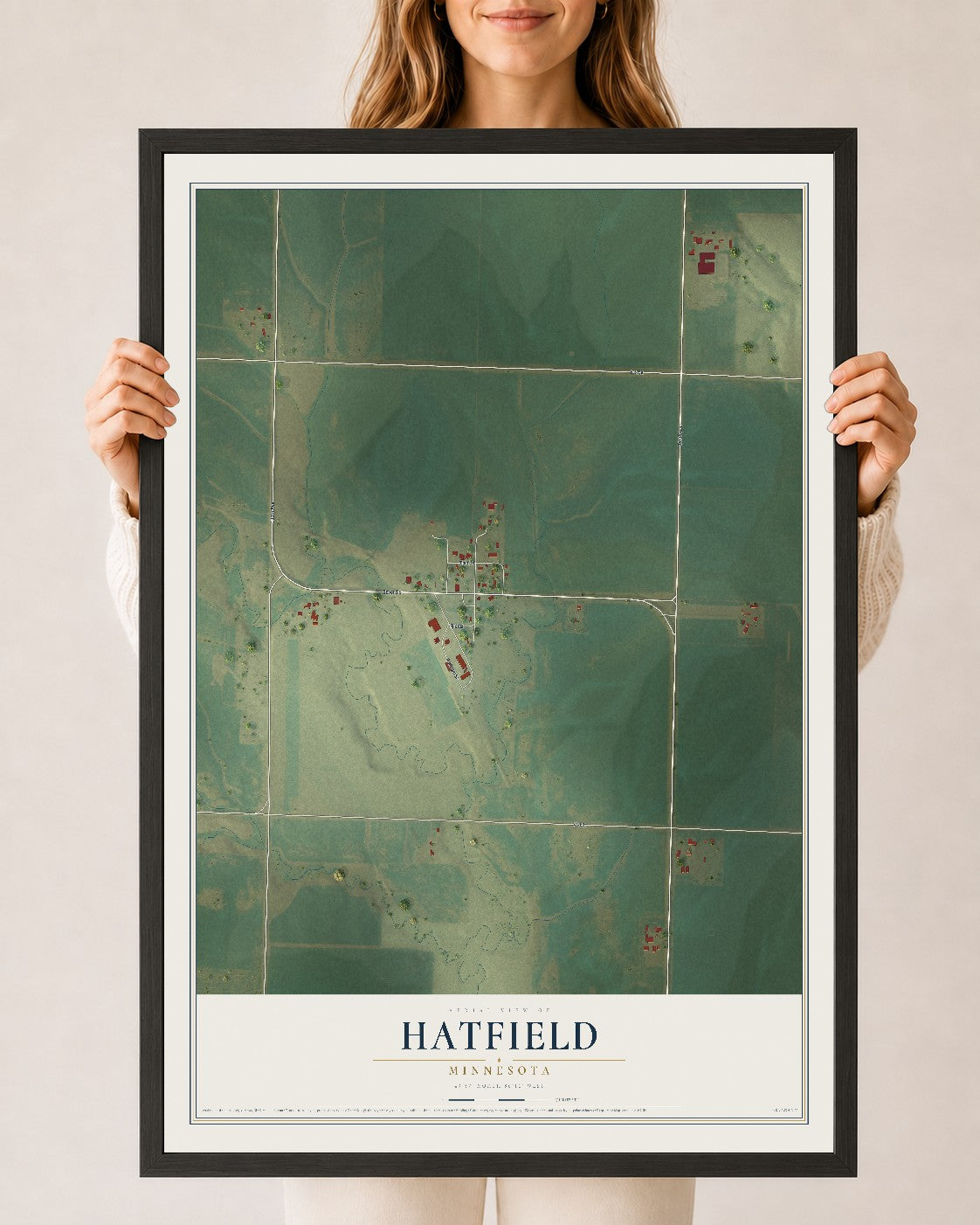 Map of Hatfield, Minnesota, 24 x 36 inch print in a black wood frame