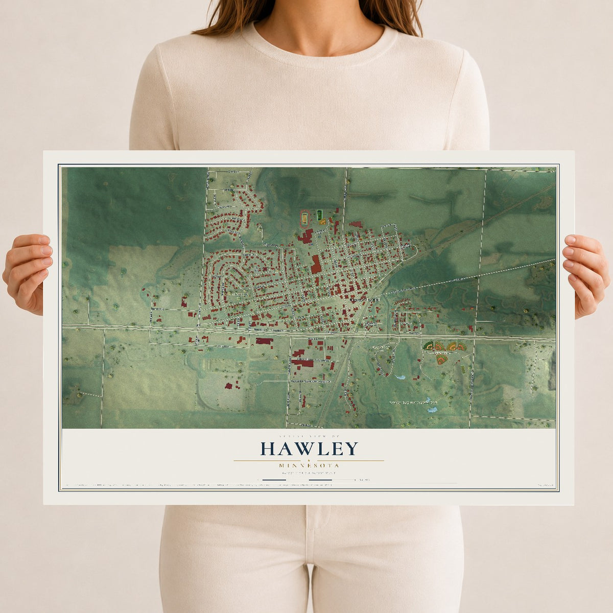 Map of Hawley, Minnesota, 12 x 18 inch unframed archival matte print