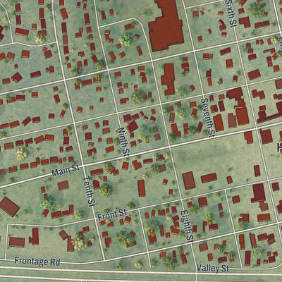 Close-up of the map of Hawley, Minnesota print showing street and building detail