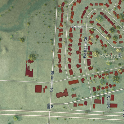 Second close-up of the map of Hawley, Minnesota print showing more streets and buildings