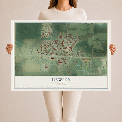 Map of Hawley, Minnesota, 24 x 36 inch unframed archival matte print