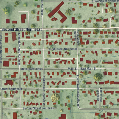 Close-up of the map of Hayfield, Minnesota print showing street and building detail