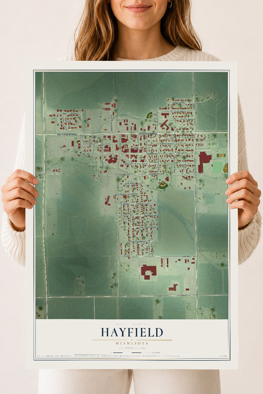 Map of Hayfield, Minnesota, 18 x 24 inch unframed archival matte print