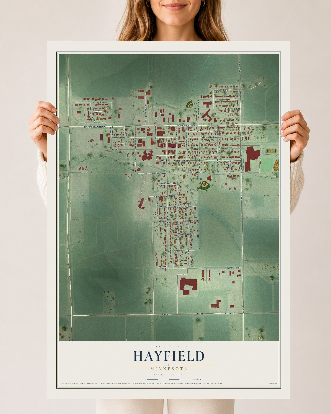 Map of Hayfield, Minnesota, 24 x 36 inch unframed archival matte print