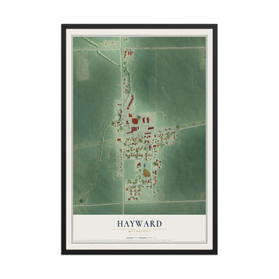 Map of Hayward, Minnesota, 12 x 18 inch print in a black wood frame