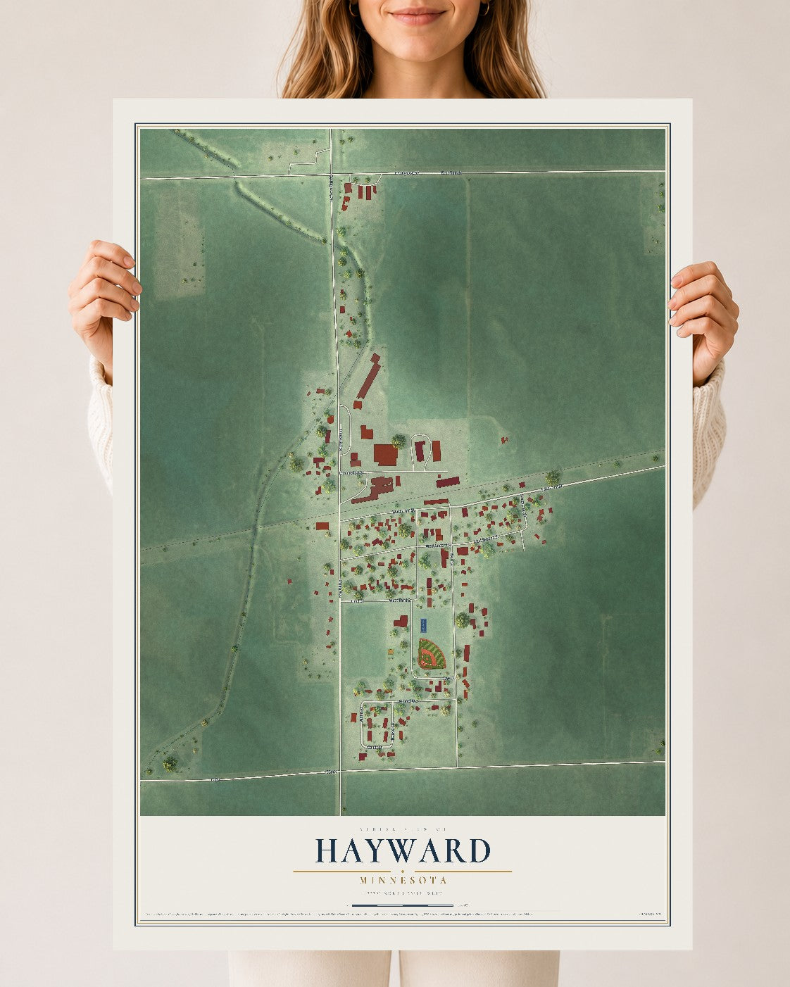 Map of Hayward, Minnesota, 24 x 36 inch unframed archival matte print