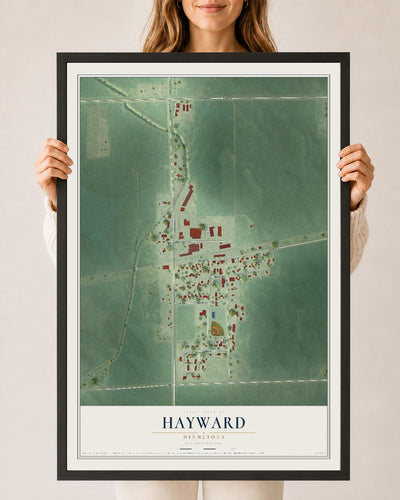 Map of Hayward, Minnesota, 24 x 36 inch print in a black wood frame