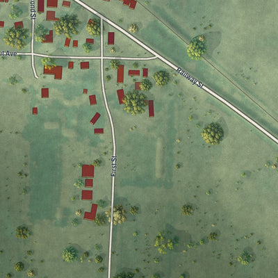 Close-up of the map of Hazel Run, Minnesota print showing street and building detail