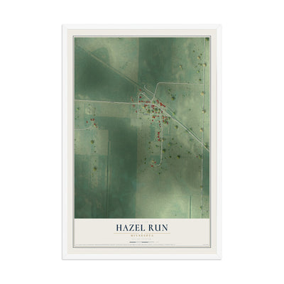 Map of Hazel Run, Minnesota, 12 x 18 inch print in a white wood frame