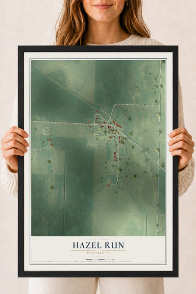 Map of Hazel Run, Minnesota, 18 x 24 inch print in a black wood frame