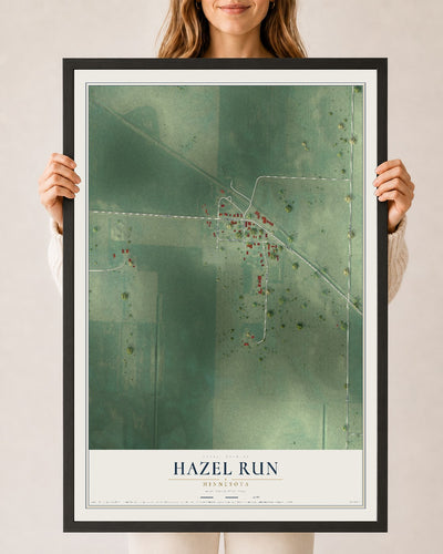 Map of Hazel Run, Minnesota, 24 x 36 inch print in a black wood frame