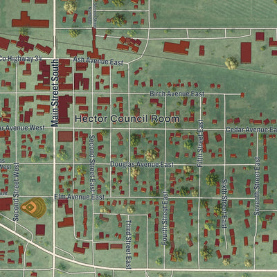 Close-up of the map of Hector, Minnesota print showing street and building detail