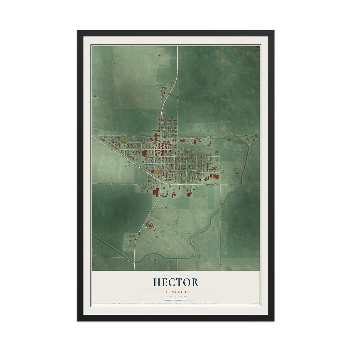 Map of Hector, Minnesota, 12 x 18 inch print in a black wood frame