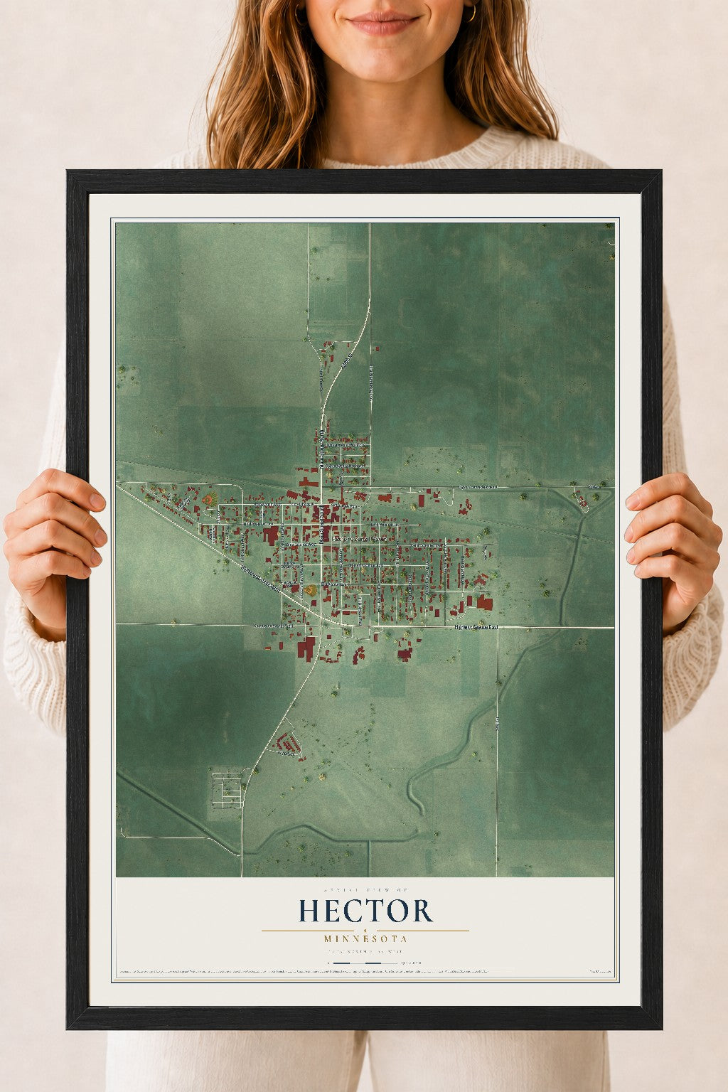 Map of Hector, Minnesota, 18 x 24 inch print in a black wood frame