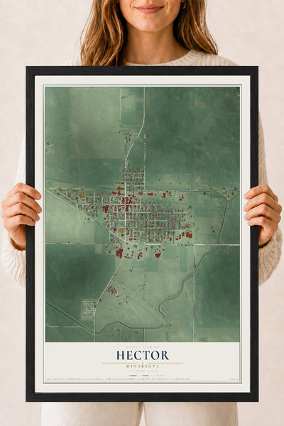 Map of Hector, Minnesota, 18 x 24 inch print in a black wood frame