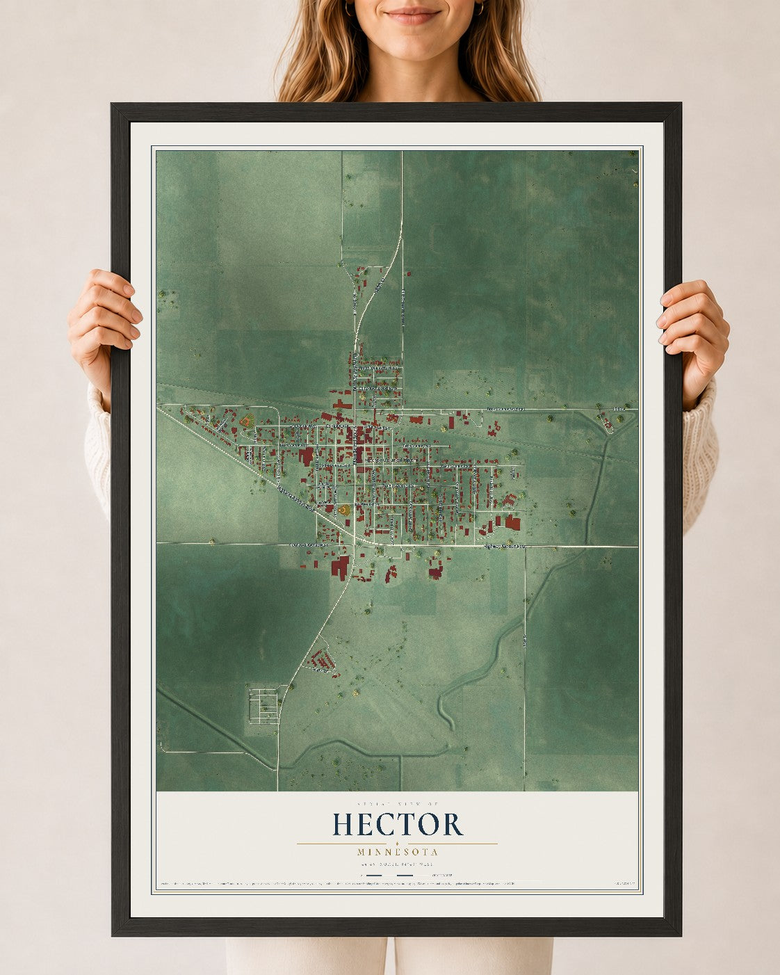 Map of Hector, Minnesota, 24 x 36 inch print in a black wood frame