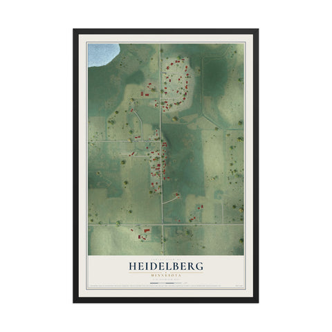 Map of Heidelberg, Minnesota, 12 x 18 inch print in a black wood frame