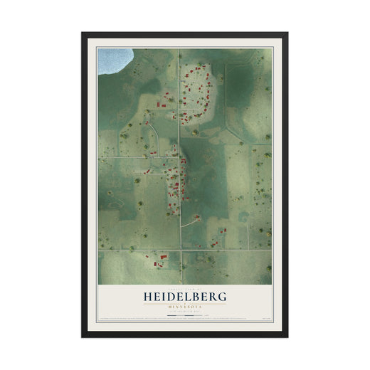 Map of Heidelberg, Minnesota, 12 x 18 inch print in a black wood frame