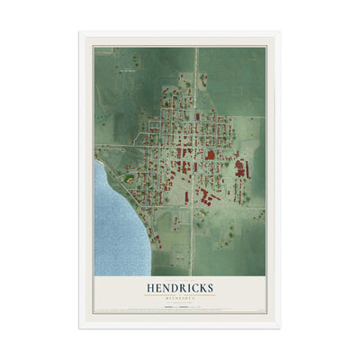Map of Hendricks, Minnesota, 12 x 18 inch print in a white wood frame