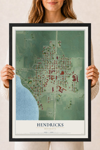 Map of Hendricks, Minnesota, 18 x 24 inch print in a black wood frame