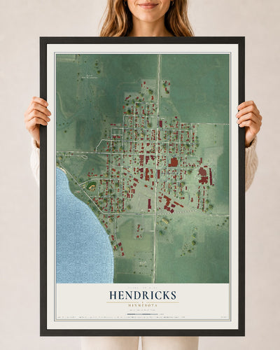 Map of Hendricks, Minnesota, 24 x 36 inch print in a black wood frame