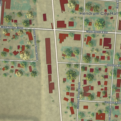 Close-up of the map of Hendrum, Minnesota print showing street and building detail