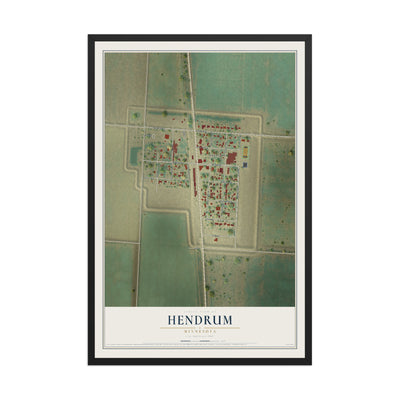Map of Hendrum, Minnesota, 12 x 18 inch print in a black wood frame