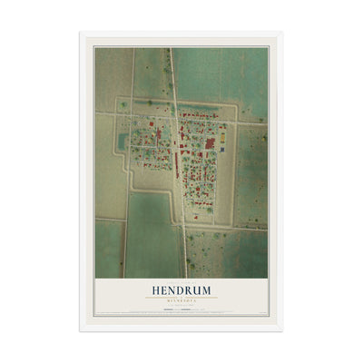 Map of Hendrum, Minnesota, 12 x 18 inch print in a white wood frame