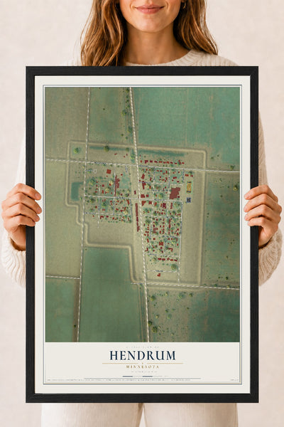 Map of Hendrum, Minnesota, 18 x 24 inch print in a black wood frame