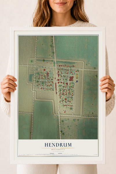 Map of Hendrum, Minnesota, 18 x 24 inch print in a white wood frame