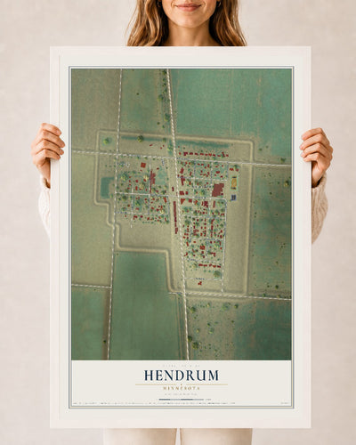 Map of Hendrum, Minnesota, 24 x 36 inch print in a white wood frame