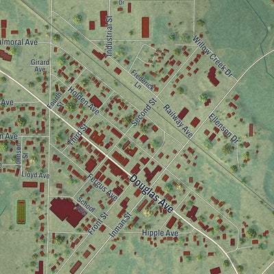 Close-up of the map of Henning, Minnesota print showing street and building detail
