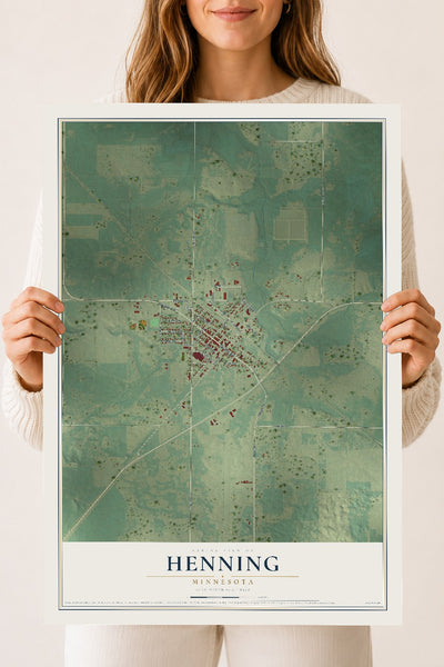Map of Henning, Minnesota, 18 x 24 inch unframed archival matte print