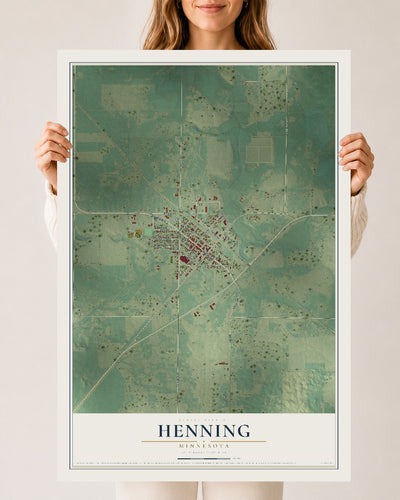 Map of Henning, Minnesota, 24 x 36 inch unframed archival matte print
