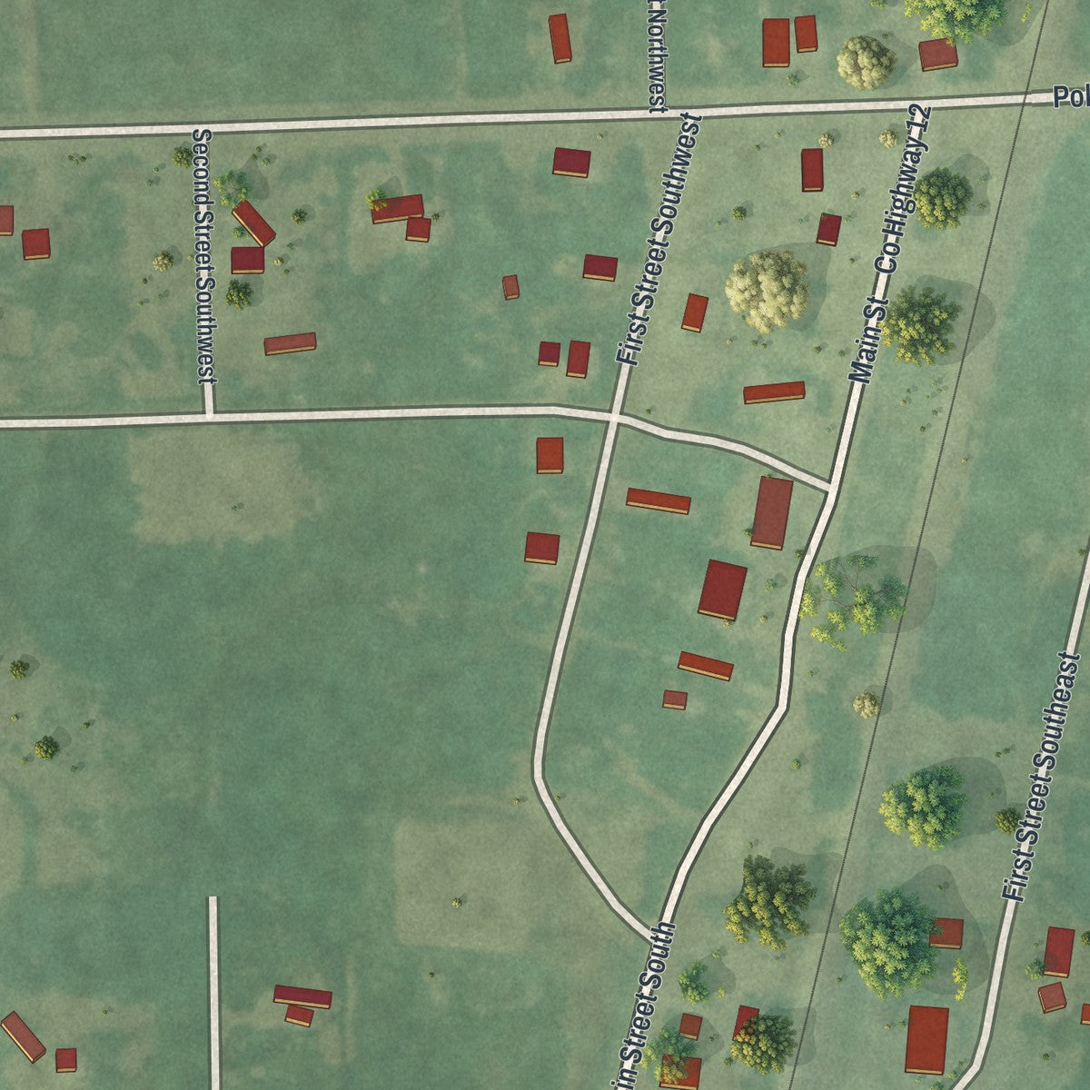 Close-up of the map of Henriette, Minnesota print showing street and building detail