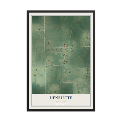 Map of Henriette, Minnesota, 12 x 18 inch print in a black wood frame